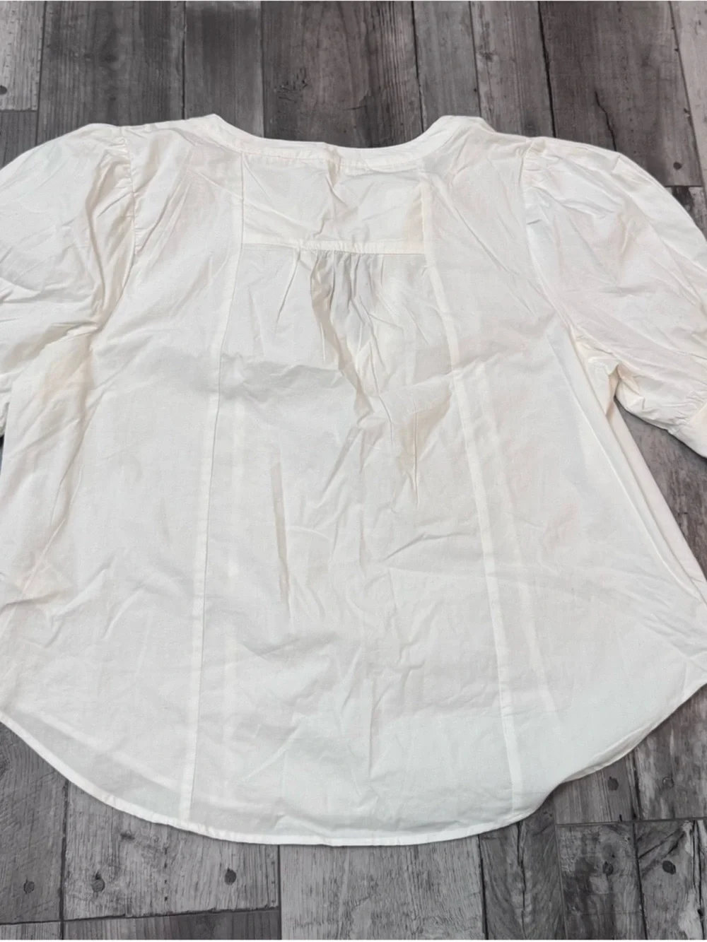 Anthropologie White Cotton Puff Sleeve Split Neck Blouse XL